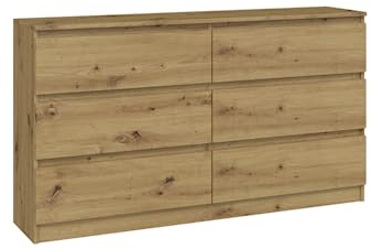 VBChome Kommode mit 6 Schubladen 140 x 40 x 77 cm Eiche Artisan Grifflose Schubladenkommode Mehrzweckschrank für Flur Schlafzimmer Wohnzimmer Kinderzimmer Modern Eiche Artisan