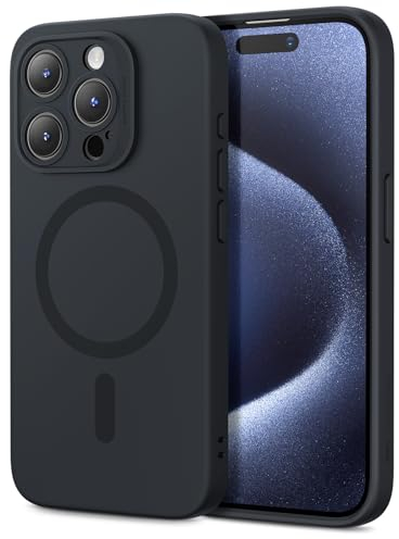 ESR for iPhone 15 Pro Case with MagSafe, Supports Magnetic Charging, Slim Liquid Silicone Case, Shock Absorbing, Screen and Camera Protection, Cloud Series, Black