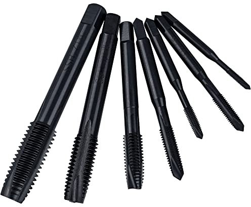 Mesee Set di 7 Maschi a Filetto a Scanalature Diritta Maschi per Macchine in Acciaio Rapido HSS Strumento Filettatura Metrica M3-M12 Maschi Filettare Punte Rivestimento Nitruro per Filetti Rinforzati