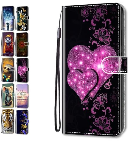 Hülle für iPhone 7 8 SE 2020 6S 6 Muster Pattern 3D Print Design Leder Tasche Flip Case Mädchen Jungs Cover Handyhülle - Rosa Herzen