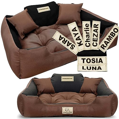 EDANTI Hundebett Hundekissen Katzenbett Personalisiert Hundesofa mit Namen L - XL für große mittelgroße & kleine Hunde (Braun, 115x95)