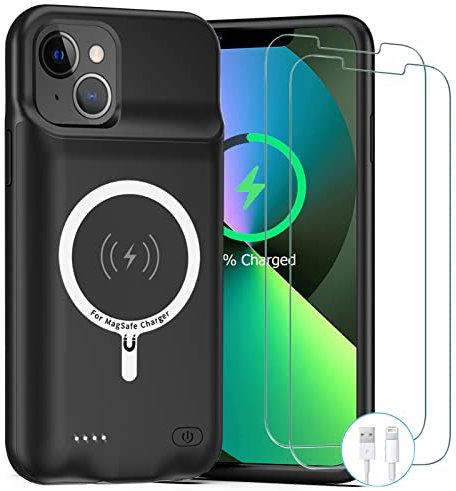 Battery Case for iPhone 13, [Upgraded] 10000mAh Rechargeable Portable Charging Case with Wireless Charging Compatible for iPhone 13 (6.1 inch) with Carplay Extended Battery Pack Charger Case (Black)