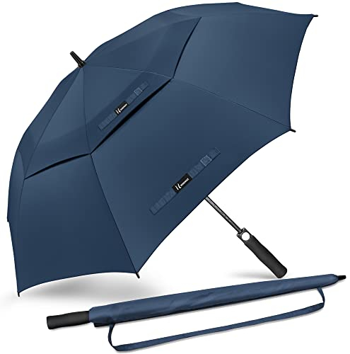 NINEMAX Golf Schirm Sturmfest M,Übergröße Regenschirm Automatisch Öffnen,Extra Große Regenschirme Doppeltes Vordach für Reisen,Golfen(Marineblau)