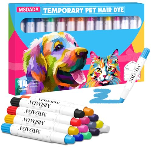 MSDADA Hair Chalk - Tinte temporal para el pelo de mascotas, 14 colores, seguro y fácil de usar, ideal para festividades