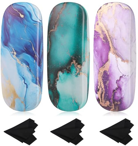 Xialvyu 3 PCS Hard Shell Glasses Case, PU Leather Glasses Case with Cleaning Cloth Travel Portable Eyeglass Case for Women Girl Men