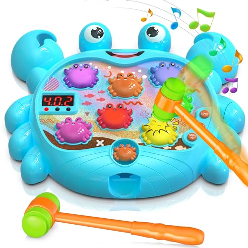 Toys for 2 3 4 5 Year Old Boy, Baby Toy for Early Learning, Whack A Crab Game for Toddlers with Sound&Light Birthday Gifts Toys for Kids Age 6 Girl Hammering Pounding Toy, Baby Early Developmental Toy