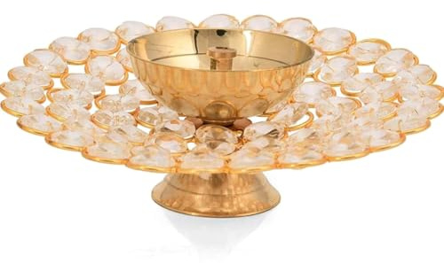 Biggest Brass Crystal Oil Akhand Lampe Diya für Diwali Dekoration & Pooja | Traditionelle indische Öllampe für Festivalsaison | Heimdekoration | Ideales Geschenk – 1 Stück (Größe: 16 x 6 cm)