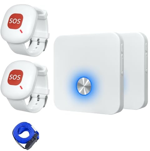ALEENFOON Notrufknopf für Senioren mit Notruf Armband, Wireless Notruf Knopf Hausnotruf Panikalarm Wiederaufladbar Funkalarm für Pflegebedürftige Geduldig Älterer Kinder Behindert Schwangere (2 zu 2)