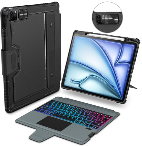 NILLKIN Teclado iPad Air 11'' (M2 2024/M3 2025)/iPad Air 5 2022/iPad Air 4 10.9 2020,Teclado iPad Pro 11 Pulgada (4ª 3ª 2ª 1ª)con Soporte,trackpad,Retroiluminación 7 Colores, Español Ñ,Negro