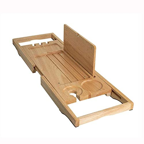Badewannen-Caddy-Tablett, erweiterbares Badezimmer-Organizer-Tablett, natürliches Bambus-Badewannen-Tablett, Badetuchhalter, Weinglashalter, Leseständer, Tablet-Halter, Telefon-Tablett, Gummiholz