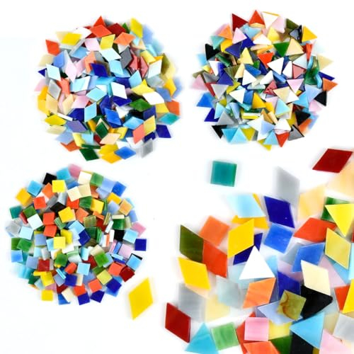 HUMOKI 600 piezas Mosaico Cristales, Mosaico Azulejos 500g, Triángulos, Prismas, Cuadrados Mosaico Vidrios, para la Decoración del Hogar, Manualidades