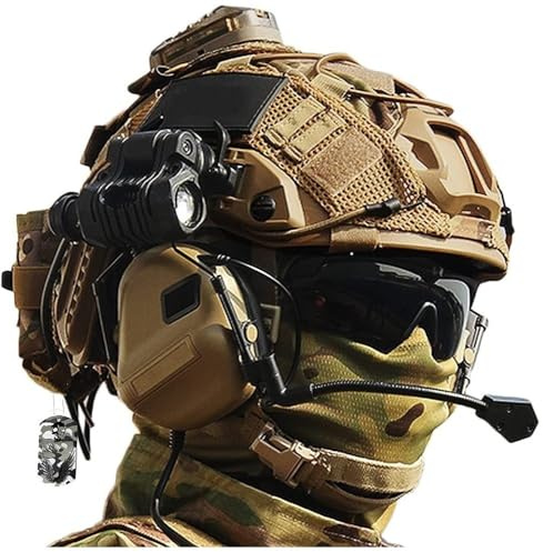 Airsoft Taktisch Helm Set, Militär Fast Protective Helmet with Tactical Headset Und Helmüberzug Full Protect Taktischer Visier, Teleskop-Modell NVG Halterung