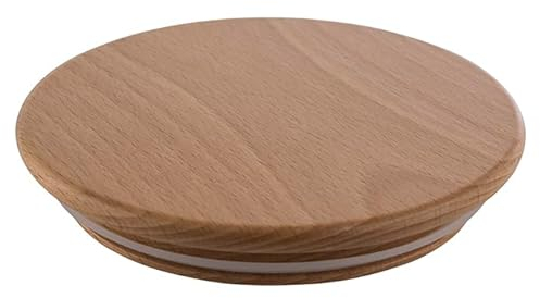 APS 82362 Deckel für Weck-Gläser, Holzdeckel mit Silikondichtung, passend für Gläser mit Ø 11 cm, Höhe 2 cm, Buchenholz (passend zu 82346 + 82347)