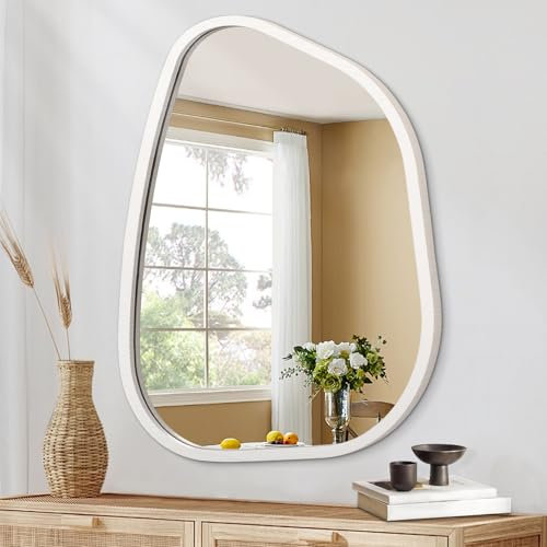 HLFMVWE Irrégulier en Bois Miroir Mural encadré Moderne Ovale asymétrique Unique Miroir Suspendu Artistique ondulé Miroir décor Salle de Bains vanité Chambre à Coucher Salon entrée Couloir