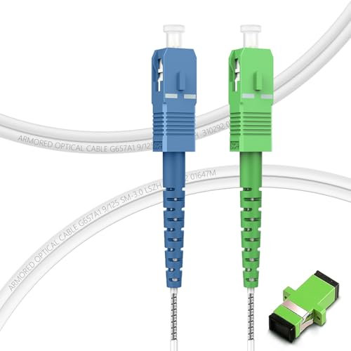 FLYPROFiber 30m Câble à Fibre Optique en Acier Blindé SC/APC à SC/UPC, (Freebox) - Rallonge/Jarretiere Simplex Monomode