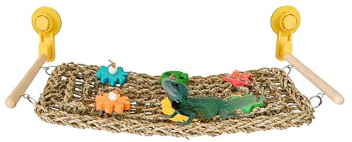 Hängematte für Bartagamen mit Saugnapf 40x21 cm Natürliche Meer Gras Haustier Matte Reptilien Eidechse Hängematte Zubehör für Reptilienbecken