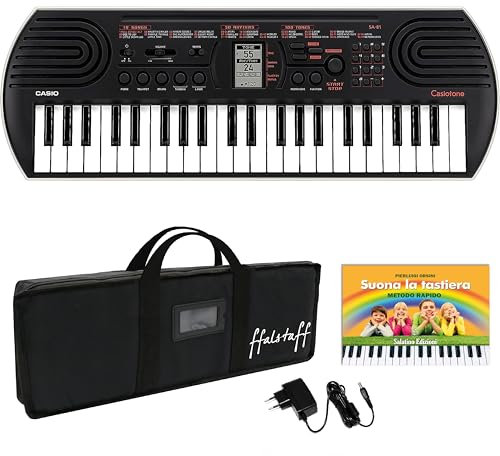 Kit Tastiera SA81 (Fondo Bianco) con Alimentatore ffalstaff da 9,5V, Borsa ffalstaff imbottita con tracolla e due maniglie e E-book Suona la Tastiera (SA81+ Borsa imbottita 5 mm + Alimentatore)