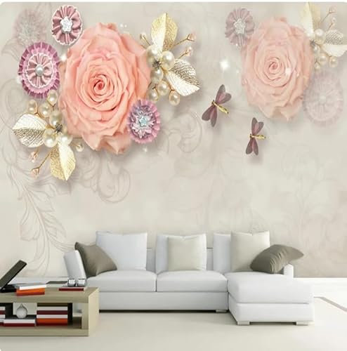 vsdhlsidgl Wandbild Tapete Roségold Blätter Wandmalerei Wohnzimmer Arbeitszimmer Hintergrund Dekor, 3D, 250x175cm