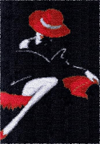 N.LANSHAN Diy Knüpfteppich Zum Selber Knüpfen Schwarz-Weißes Frauen-Bastelset,Portraits,Diy-Set Zum Herstellen Von Knüpfteppichen Für Anfänger,Unfertiger Häkelteppich,Stickteppich 20x15in