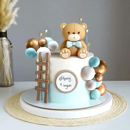 JeVenis Blau Teddybär Tortendeko Taufe Junge Mädchen Jahr Blau Tortendeko | Blau Teddybär Tortendeko Taufe Junge Tortendeko Mädchen 1 Jahr Blau Kuchen Dekoration Teddybär Kuchen Dekoration für Hochzeit