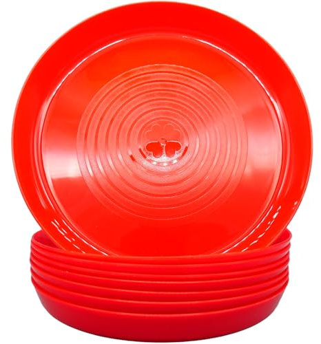 Bloomsworld 8 Toddler Plastic Plates Set, Reusable, BPA Free, Kids Nursery Tableware for Boys and Girls - Red