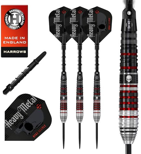 Harrows Ryan Searle „Heavy Metal“ Serie 2-Spieler-Dart-Set I Professionelle Dartpfeile mit 90% Wolframstahlspitze, ALLE Gewichte I 10-teiliges Set (24 Grams)