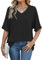 Famulily Women's Summer T Shirt Short Sleeve Top Casual V Neck Black Tee Shirt for Women Loose Fitted (L, Black)
