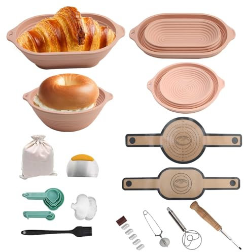 Bread Proofing Basket Starter Kit, Silicone Banneton Bread Proofing Baskets Bread Making Accessories Starter Kit, Complete Sourdough Starter Kit Sourdough Bread Baking Supplies