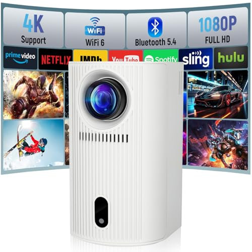 Vidéoprojecteur 4K Mini Projecteur Portable WiFi 6 BT5.4 avec Design Fermé Monobloc, Projecteur Vidéo Compatible Netflix/Dolby, Auto-Correction avec HDMI/USB/PS5/Android TV/Télécommande