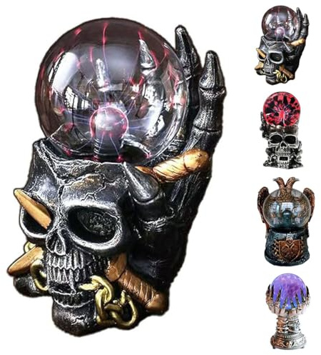 Skelett Magic Touch Plasmakugel lamp,klassische Neuheit Vintage Spaß Kristallkugel, bunte Nebel elektrische Blitz Ball Wissenschaft Spielzeug für Kinder, Weihnachten,Halloween (golden sword skull)