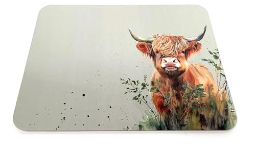 Deenz Set Of 6 Highland Cow Coasters/Placemats Natural Cork Set Winter Highland Cow Scotland Drink Cup Mug Glass Table Protection Mat (6 Placemats)