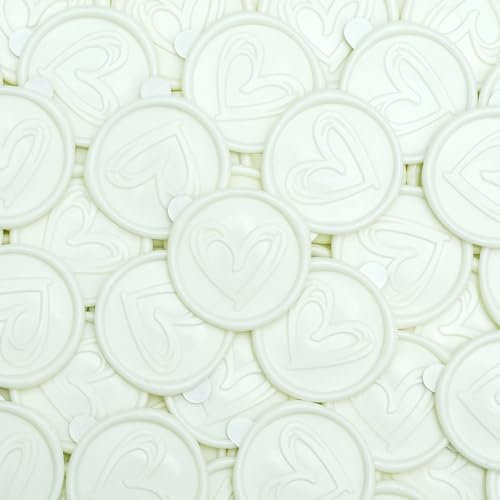Poemluve 50 Stück Selbstklebend Wachssiegel Weiße mit Herz Mustern, Siegelaufkleber Hochzeit für Einladungen, Umschläge, Briefumschläge, Dekorieren von Deko, DIY
