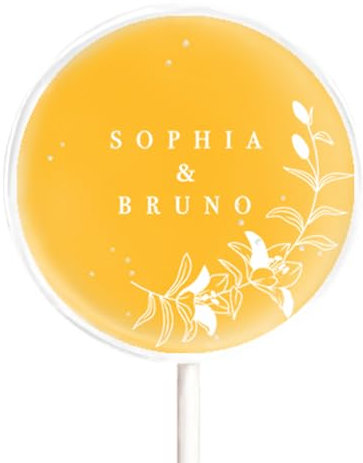 Personalisierte Motiv-Lollis - Thema Hochzeit – Mit Namen oder Initialen (5cm, Fleurs de Lilia)