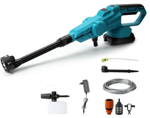Akku Hochdruckreiniger für Makita 18V, Tragbarer Mobiler Hochdruckreiniger Max 80Bar, 6-in-1und 180° Drehbare Düse, 5M Schlauch, für Auto, Terrasse, Fenster(Ohne Akku)