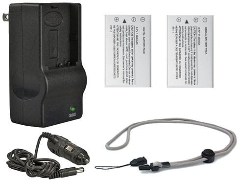 High Capacity Batteries (2 Units) + AC/DC Travel Charger Compatible with Casio Exilim EX-Z9 + Krusell Multidapt Neck Strap (Black Finish)