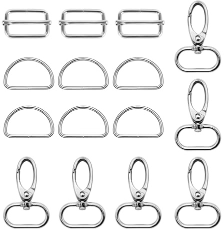 Ztolbriy 15 Stück Karabinerhaken für Taschen – 38mm Drehgelenk Karabiner + D-Ringe | Metall-Zubehör für DIY-Taschen & Hundehalsbänder | Hochwertige Zinklegierung – Vernickelt & Rostfrei