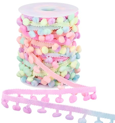 PH PandaHall 18.3m Pompom Bordüre 10mm Kugelfransenband Regenbogenfarben Pompoms Quastenbesatz Für Partydekoration Kleidung DIY Basteln Nähen 12mm Kugel