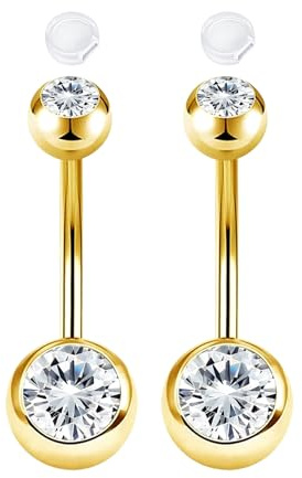 AceFun 2 Stück Bauchnabelpiercing Chirurgenstahl 6mm 8mm 10mm 12mm 14mm 16mm Gold Silber mit 2 rutschfesten Silikonhüllen für Frauen klar rosa blau CZ Bauchnabel piercing Barbell Außengewinde