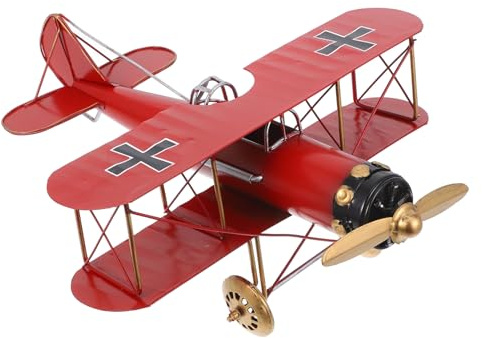Toyvian Vintage Iron Aircraft Model for Adults Retro Metal Airplane Ornament Desk Decor with Timeless Charm Unique Home and Office Decoration Red Finish