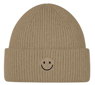 Faera Damen Strickmütze mit Smiley Stickerei aus Viskose