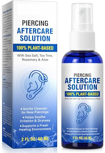 Natural Sea Salt Piercing Cleaning Spray– Alcohol-Free Gentle Plant Based Formula for Ear Nose & Belly Button-1pcs