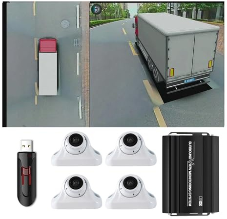 Car 360° Bird's Eye View Camera System (3D+1080P) TVC 360 Surround Seamless View Recorder Is Suitable For VAN Truck(White version128usb)