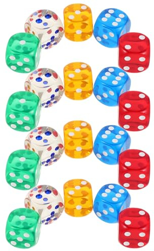 Alasum 20stücke Punktierte Würfel aus Acryl Durchscheinend und Bunt für Brettspiele und Mathematikunterricht mit Abgerundeten Ecken