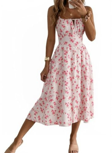 Cicy Bell Abito Estivo da Donna, con Motivo Floreale, Senza Maniche, con Spalline