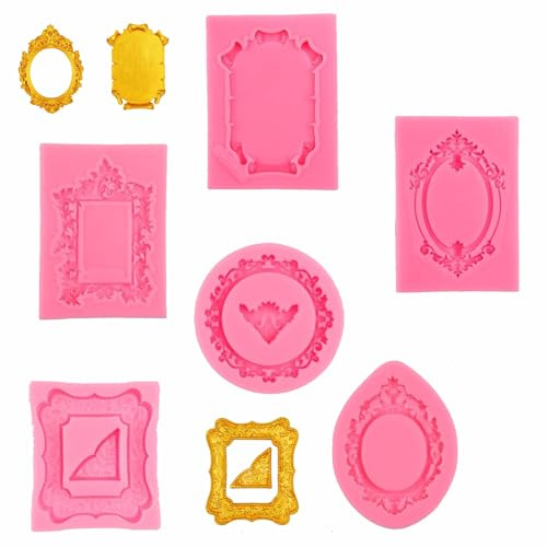 6 Piezas Moldes de Silicona para Marcos de Fotos Molde Marcos Vintage Rosas | Estilo Barroco, Mini Molde de Marco de Manualidades para Decoración de Cupcakes