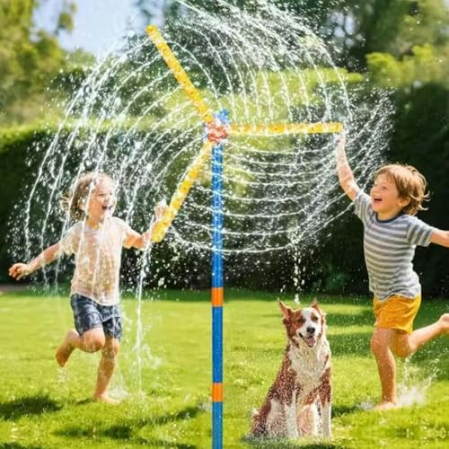 Water Windmill Toy-Arroseur pour Jeu d'eau, Jeux d Eau Enfant Exterieur, Jouet d'été Rotatif à 360°, Double Face avec 3 Pales-36Buses, pour Garçons et Filles, Chiens et Arrosage de Jardin