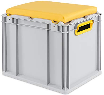 aidB Eurobox NextGen Seat Box, gelb, (400x300x365 mm), Griffe offen, Sitzbox mit Stauraum und abnehmbarem Kissen, 1St.