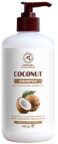 Coconut Shampoo 500ml with 100% Natural Coconut Oil for Hair Growth and Volume - Moisture Shampoo - Extracts of Japanese Green Tea - Indian Gooseberry and Rosemary