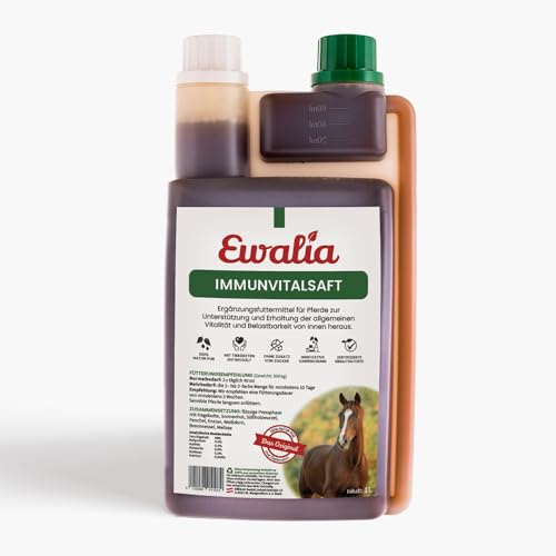NEU! EWALIA Immunvitalsaft - Stärkendes Ergänzungsfuttermittel für Pferde, Förderung des allgemeinen Wohlbefindens, Natürliche Vitalitäts- und Resilienzunterstützung, 100% Natur pur, 1 Liter