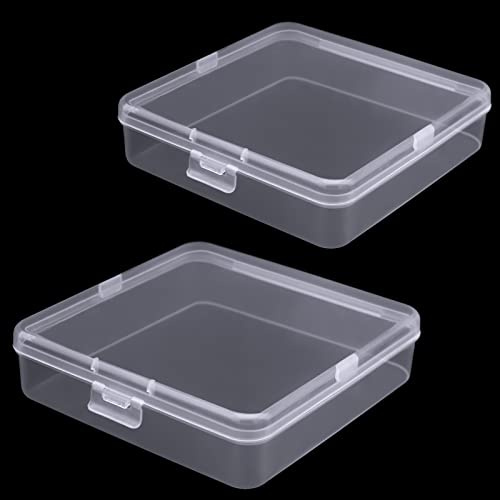 Qualsen Small Storage Boxes with Lids, 2 Pieces, 13.2 x 13.2 x 3.3 cm | Plastic Storage Craft Boxes Clear Small Case Containers for Small Items, Beads, Cards, Photos, Accessories